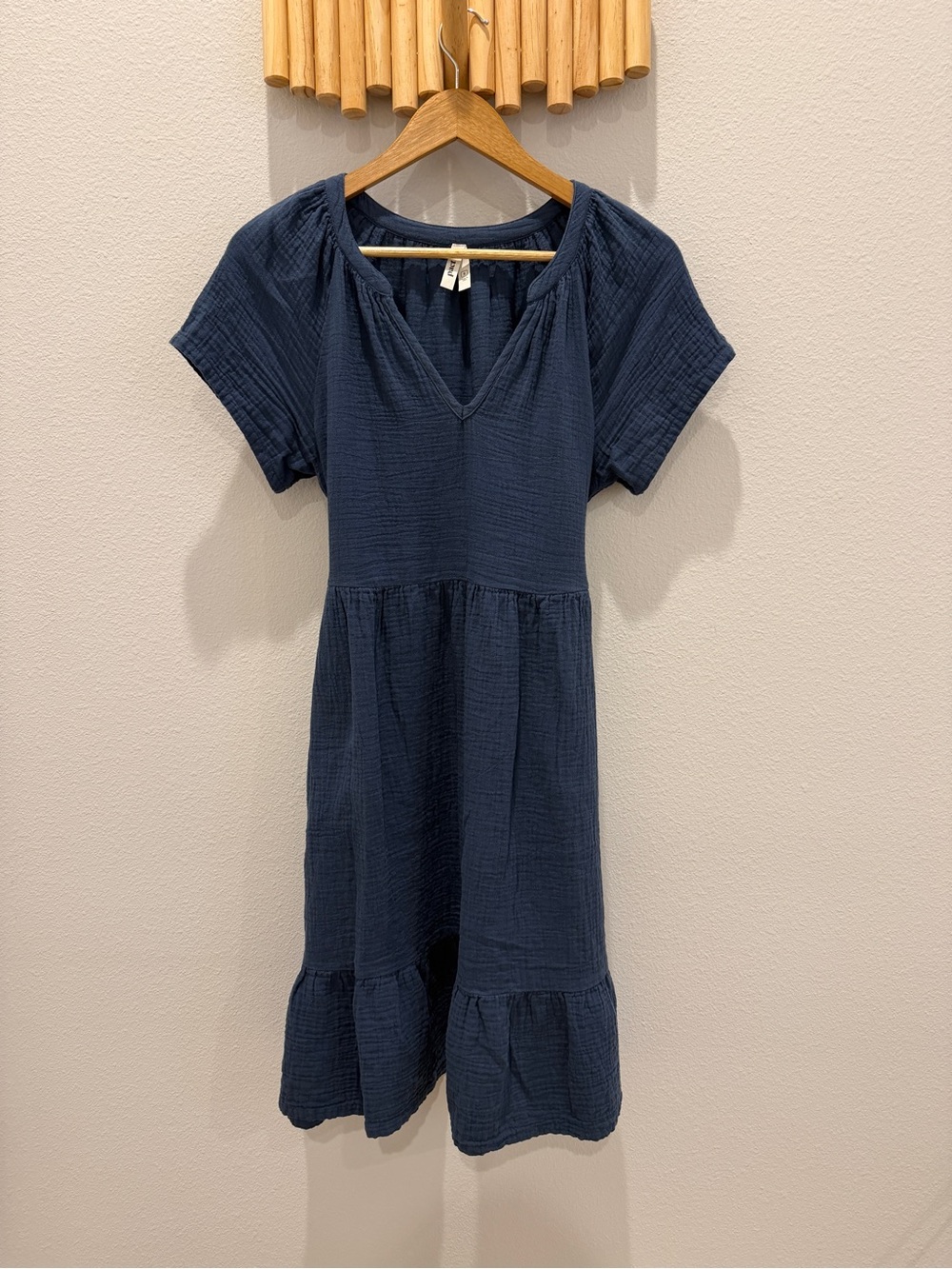 PACT Organic Navy Short Sleeve Cotton Gauze Coastal Dress